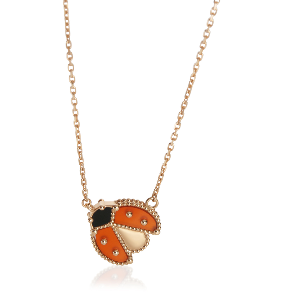 Van Cleef & Arpels Rose Gold Carnelian and Onyx Lucky Spring Pendant